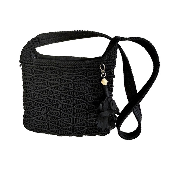 The Sak Bags The Sak Black Macrame Knit Crossbody Bag Handbag Purse